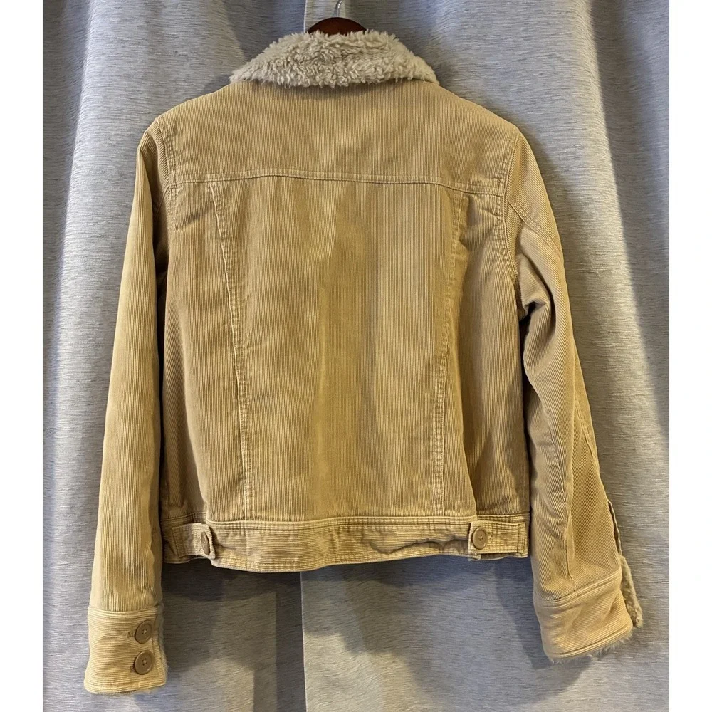 Aeropostale Womens Beige Full Zip Jacket Coat  Size Large With Faux Fur Trim‎